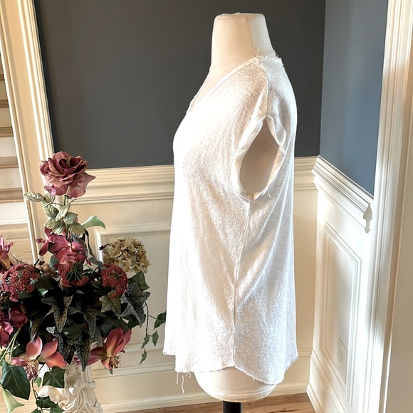 White Top Short Sleeve B Original Raw Hem Solid Oversized XS Womens - Picture 8 of 12